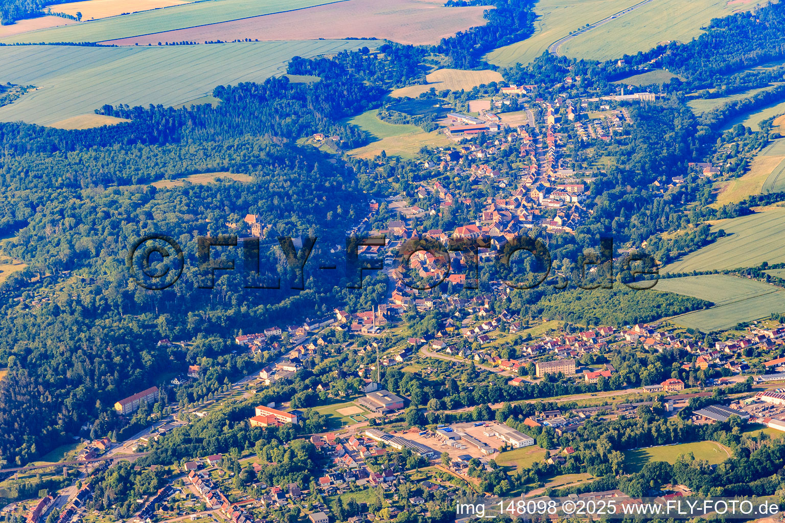 Aerial view of View from the north in the district Leimbach in Mansfeld in the state Saxony-Anhalt, Germany