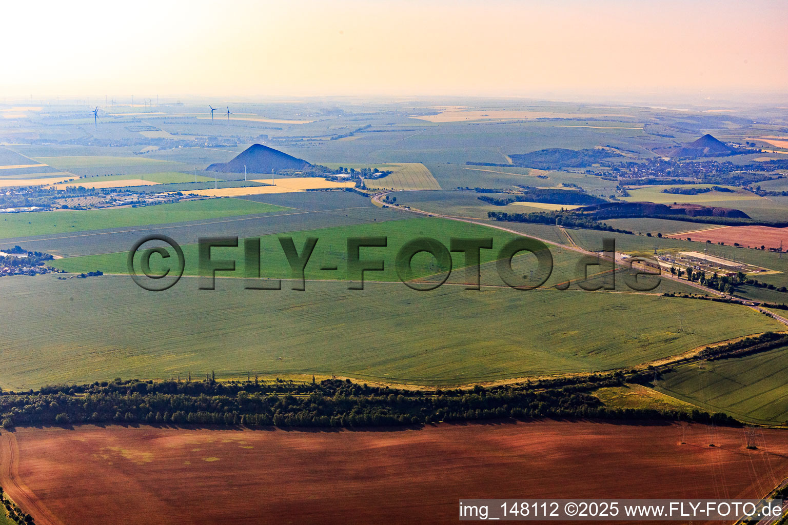 Conical slate heaps in the district Volkstedt in Eisleben in the state Saxony-Anhalt, Germany