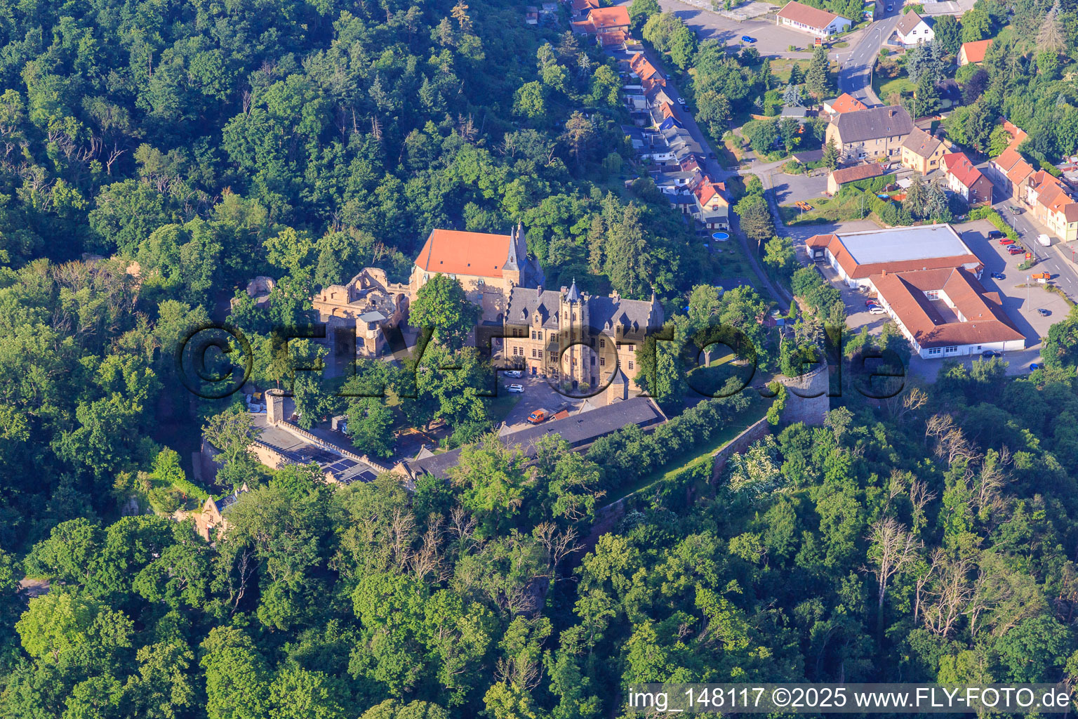Aerial view of Castle Mansfeld in Mansfeld in the state Saxony-Anhalt, Germany