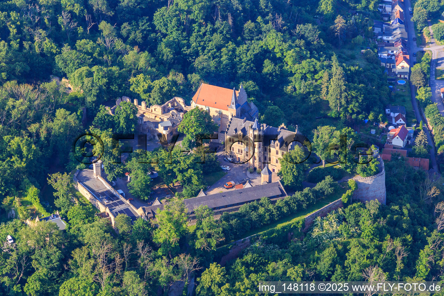Aerial photograpy of Castle Mansfeld in Mansfeld in the state Saxony-Anhalt, Germany