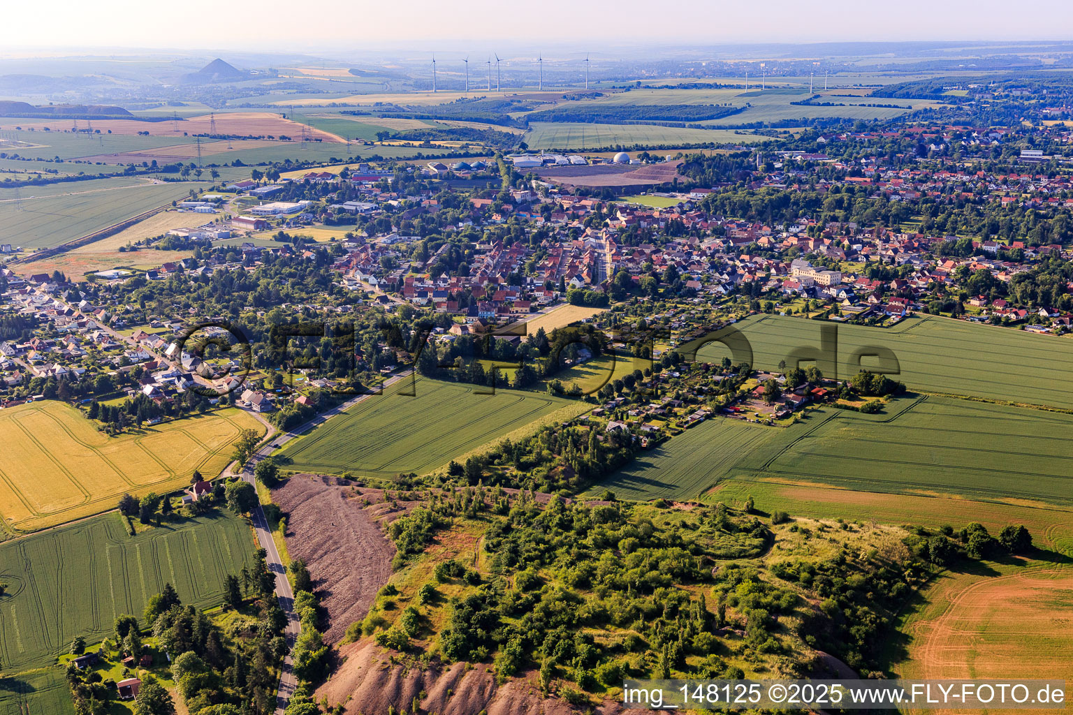 View of the town from the northeast in Klostermansfeld in the state Saxony-Anhalt, Germany