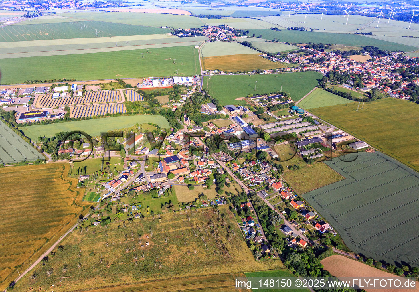 Aerial view of Village view from the southeast with former Vitzthumsschacht in the district Hübitz in Gerbstedt in the state Saxony-Anhalt, Germany