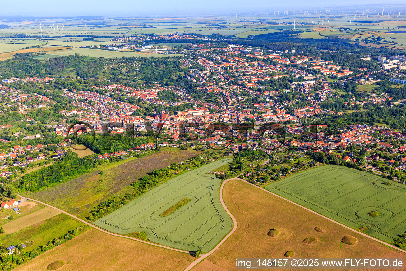 City overview from the southeast in Hettstedt in the state Saxony-Anhalt, Germany