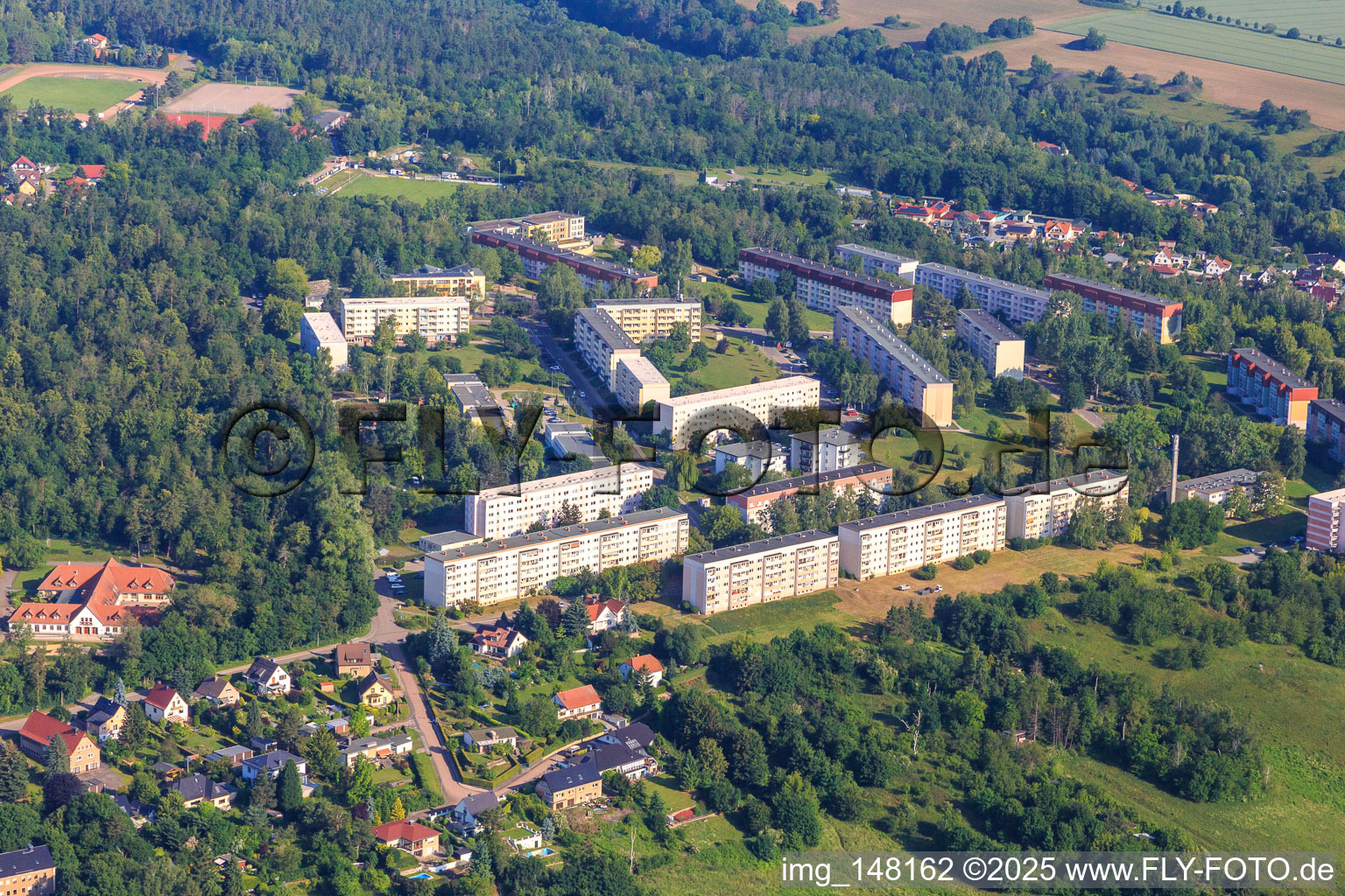 Prefabricated housing estates in the musicians' quarter in Hettstedt in the state Saxony-Anhalt, Germany