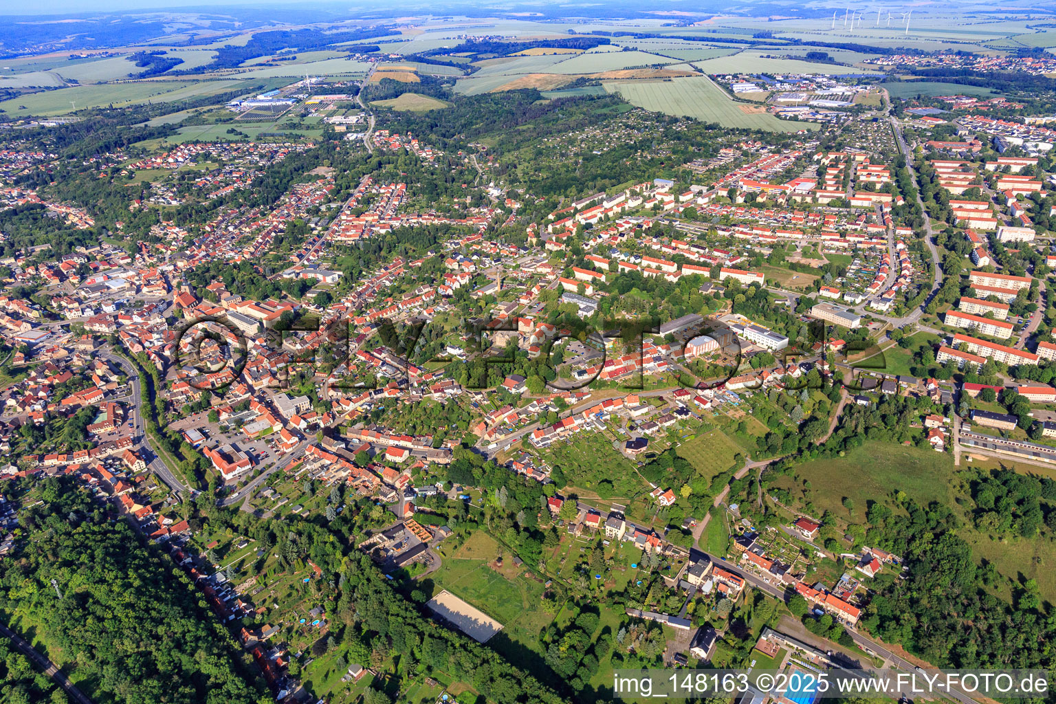 City overview from the northeast in Hettstedt in the state Saxony-Anhalt, Germany