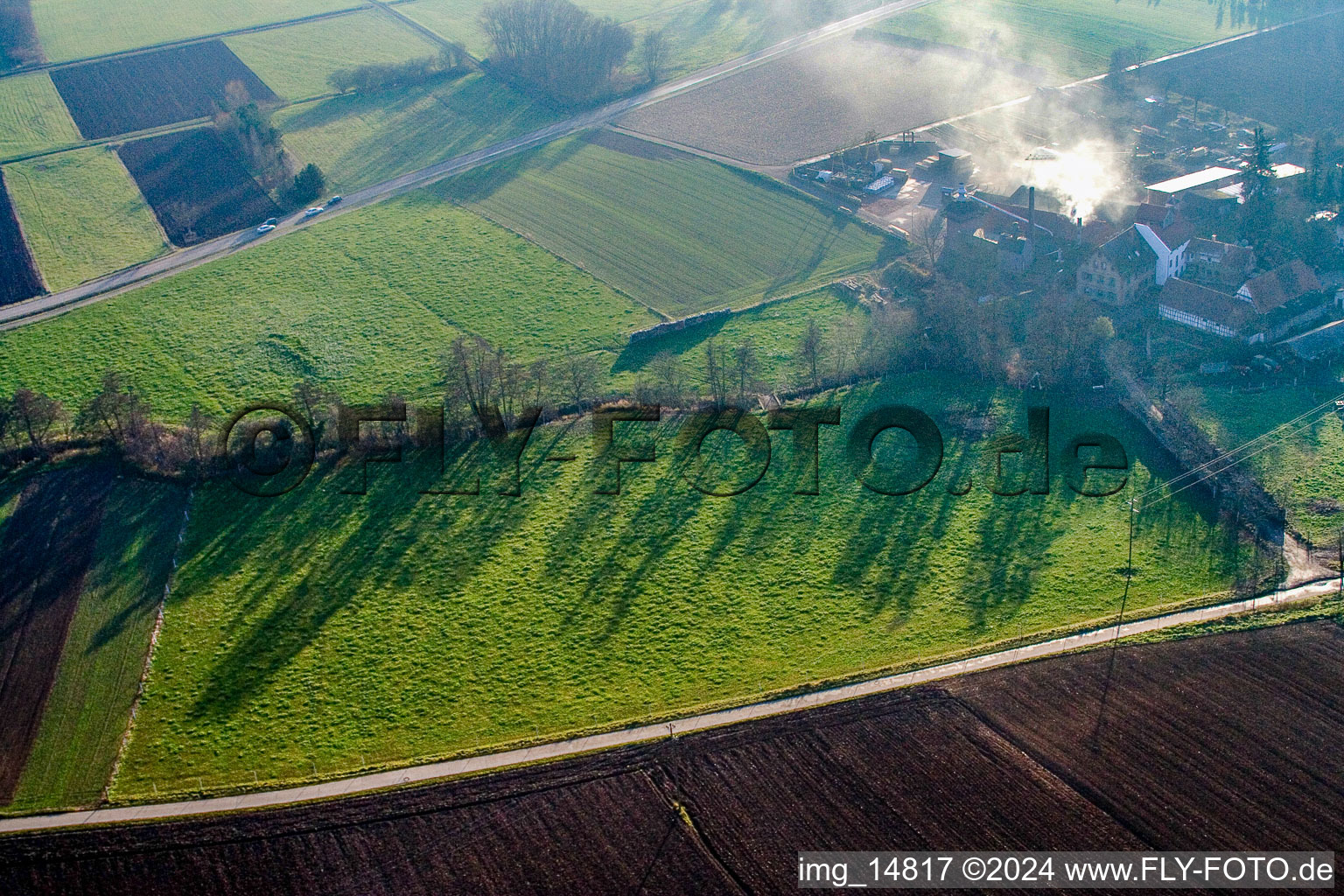 Schaidt Mill in the district Schaidt in Wörth am Rhein in the state Rhineland-Palatinate, Germany viewn from the air