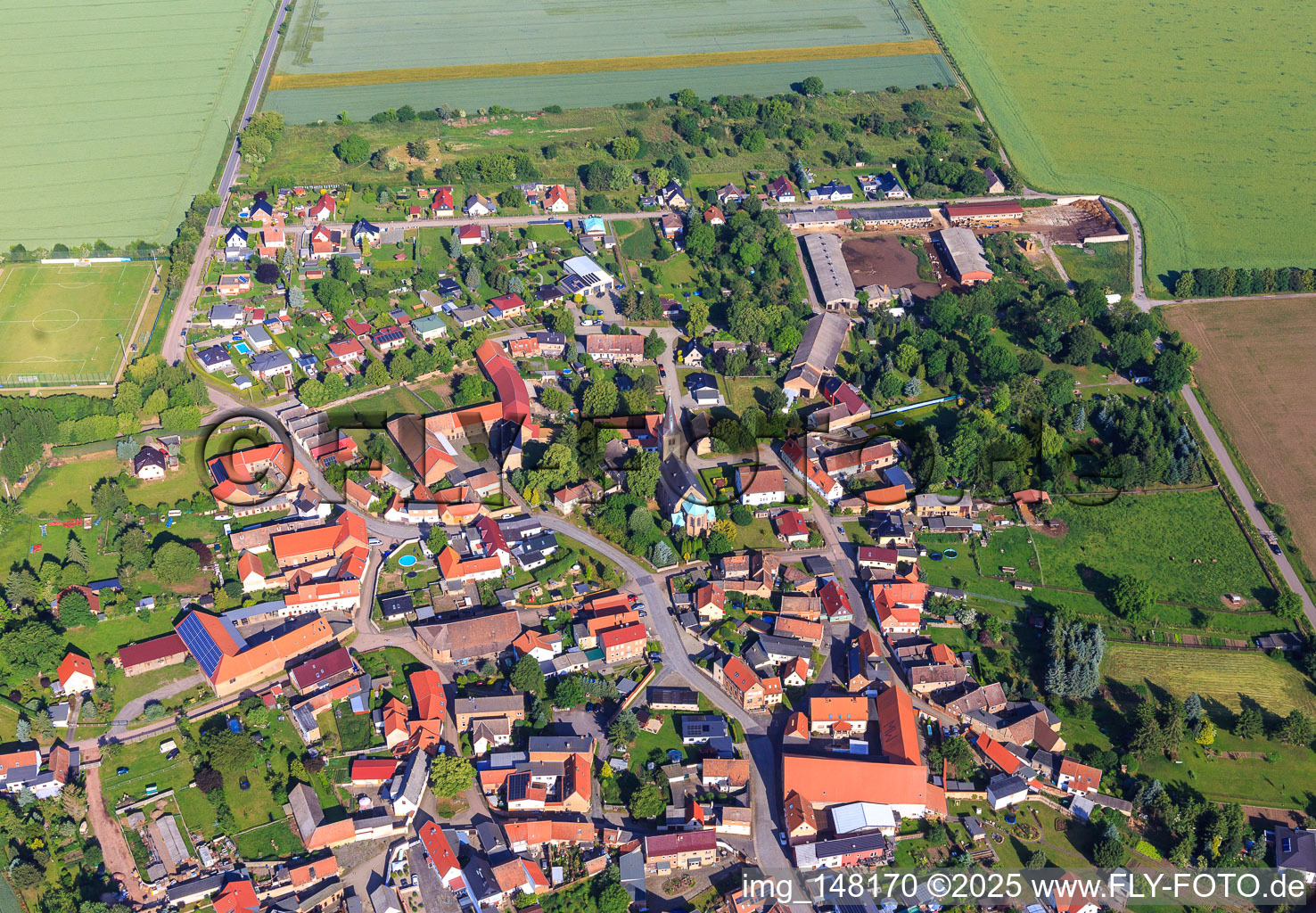 Village overview from the southeast in the district Arnstedt in Arnstein in the state Saxony-Anhalt, Germany