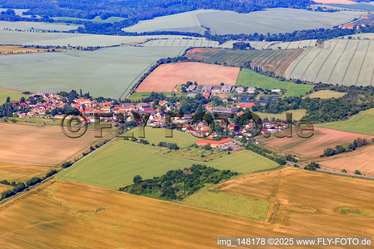 Village view from the east in the district Endorf in Falkenstein in the state Saxony-Anhalt, Germany