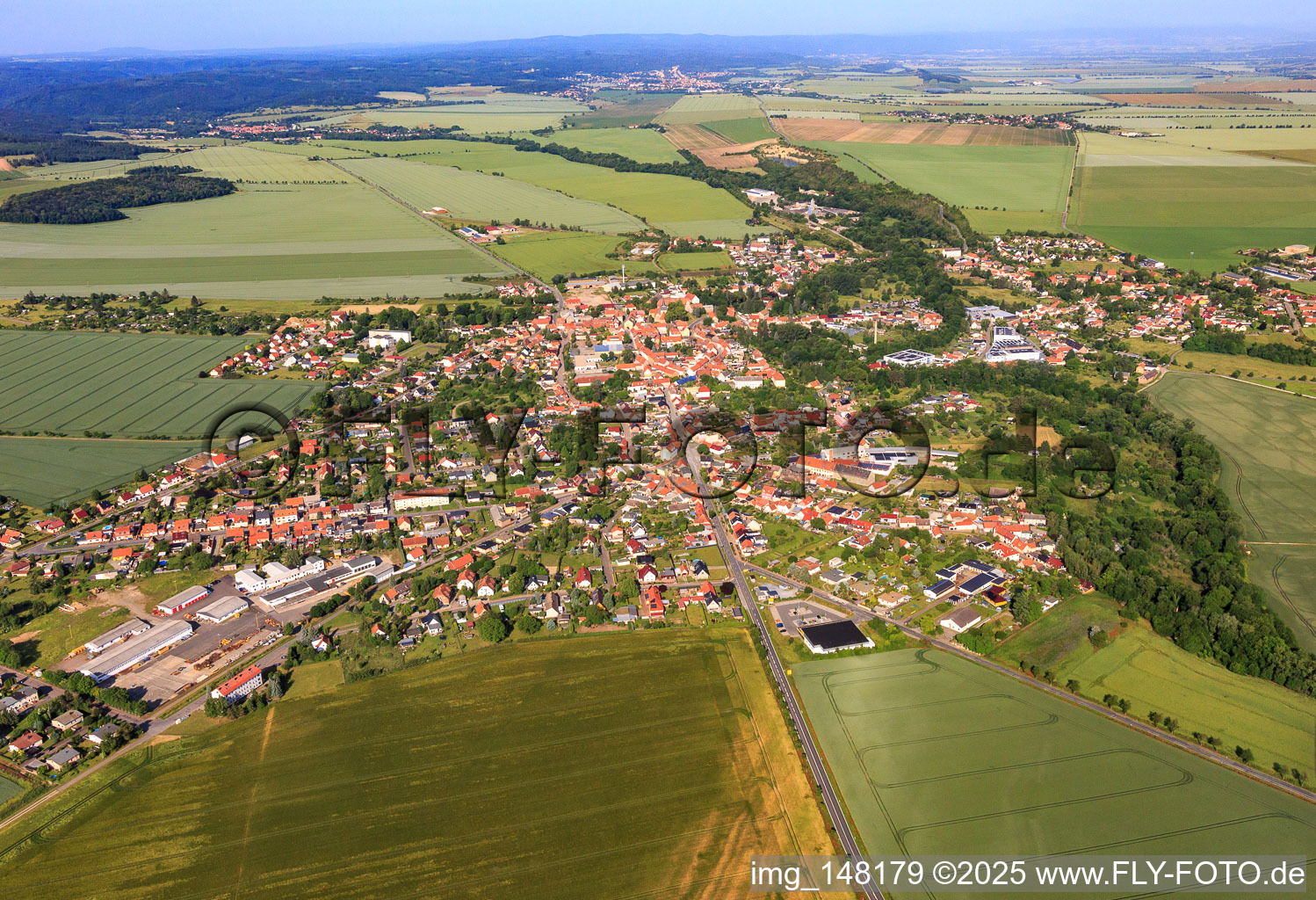 City view from the east in the district Ermsleben in Falkenstein in the state Saxony-Anhalt, Germany