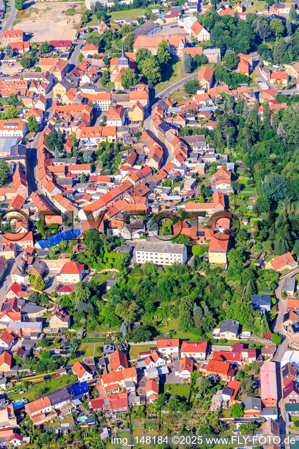 Aerial photograpy of B185, Lange Straße and Siederstr in the district Ermsleben in Falkenstein in the state Saxony-Anhalt, Germany