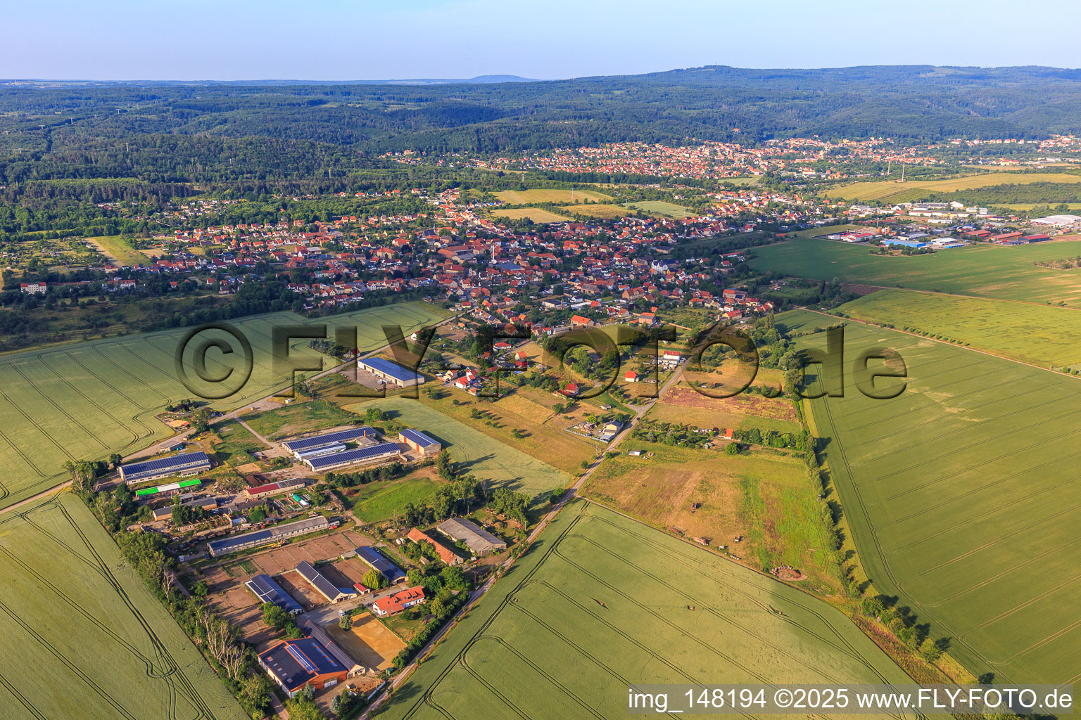 Village view from the northeast with Buchenhof Ballenstedt in the district Rieder in Ballenstedt in the state Saxony-Anhalt, Germany
