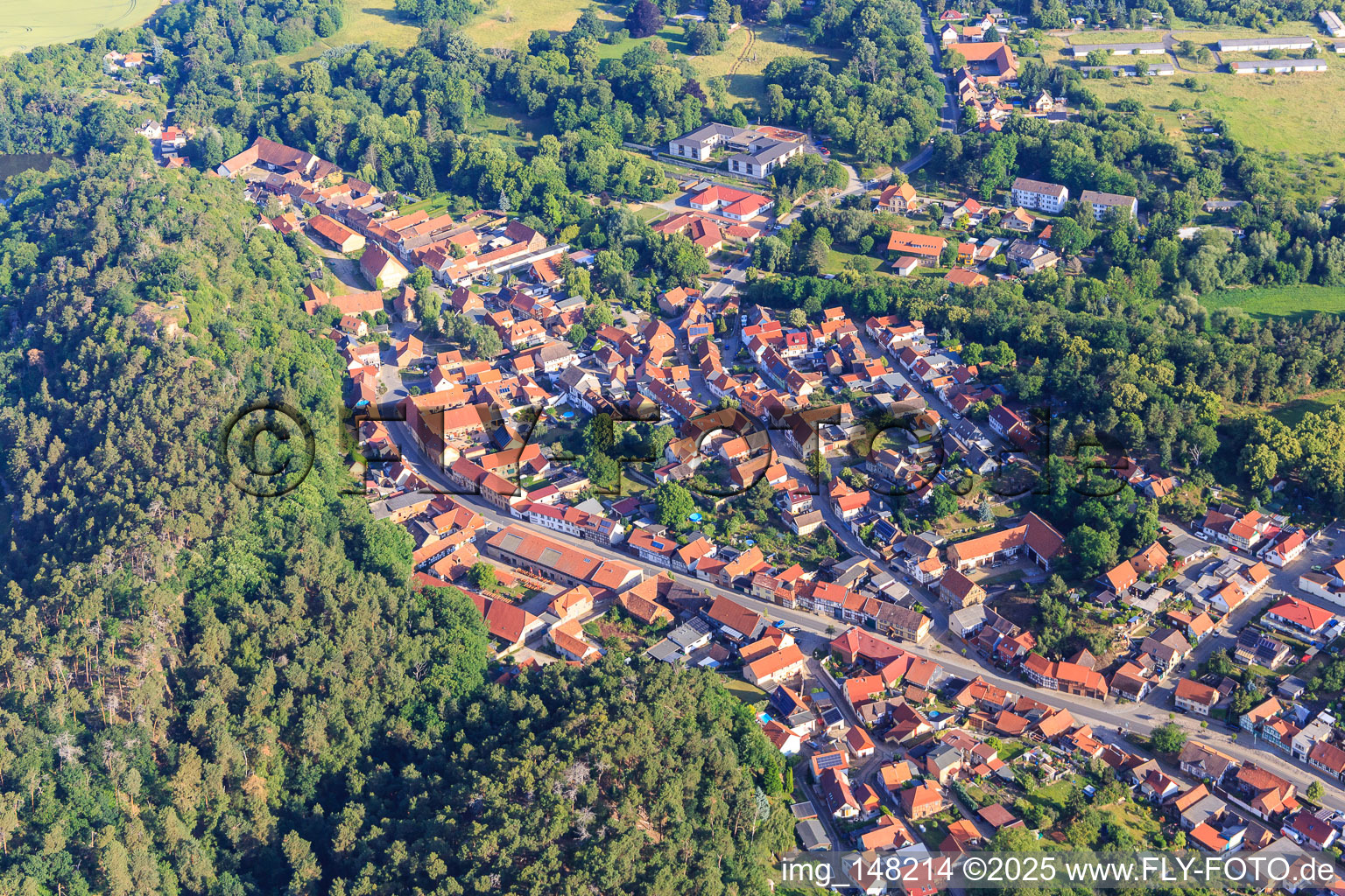 Town center with Quedlinburger Straße in the district Langenstein in Halberstadt in the state Saxony-Anhalt, Germany