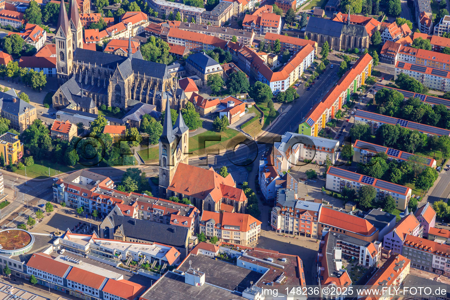 Fish market and St. Martini Church on Matiniplan in the district Diocese Halberstadt in Halberstadt in the state Saxony-Anhalt, Germany
