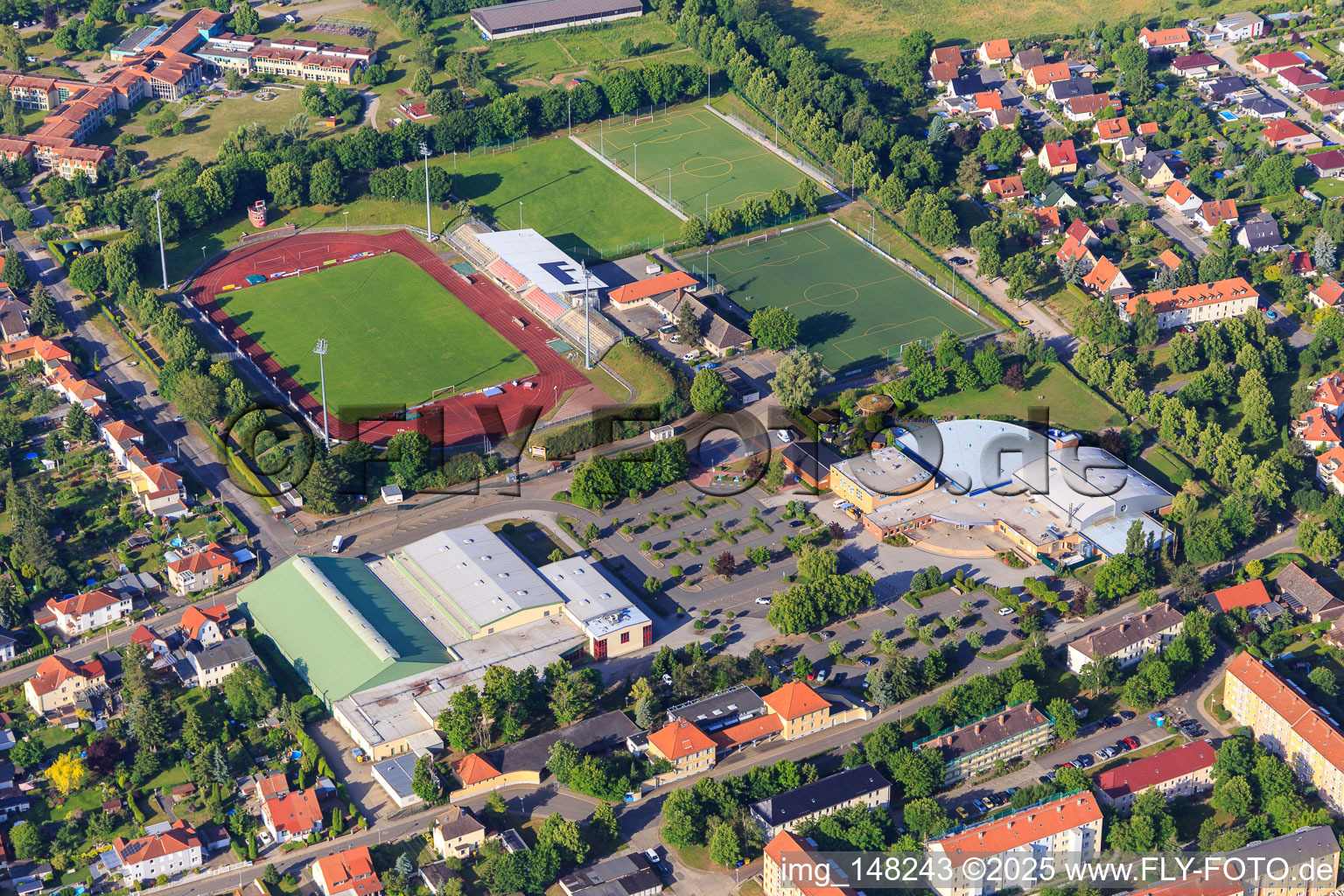 VfB Germania Peace Stadium Halberstadt and Leisure and Sports Center Halberstadt in Halberstadt in the state Saxony-Anhalt, Germany