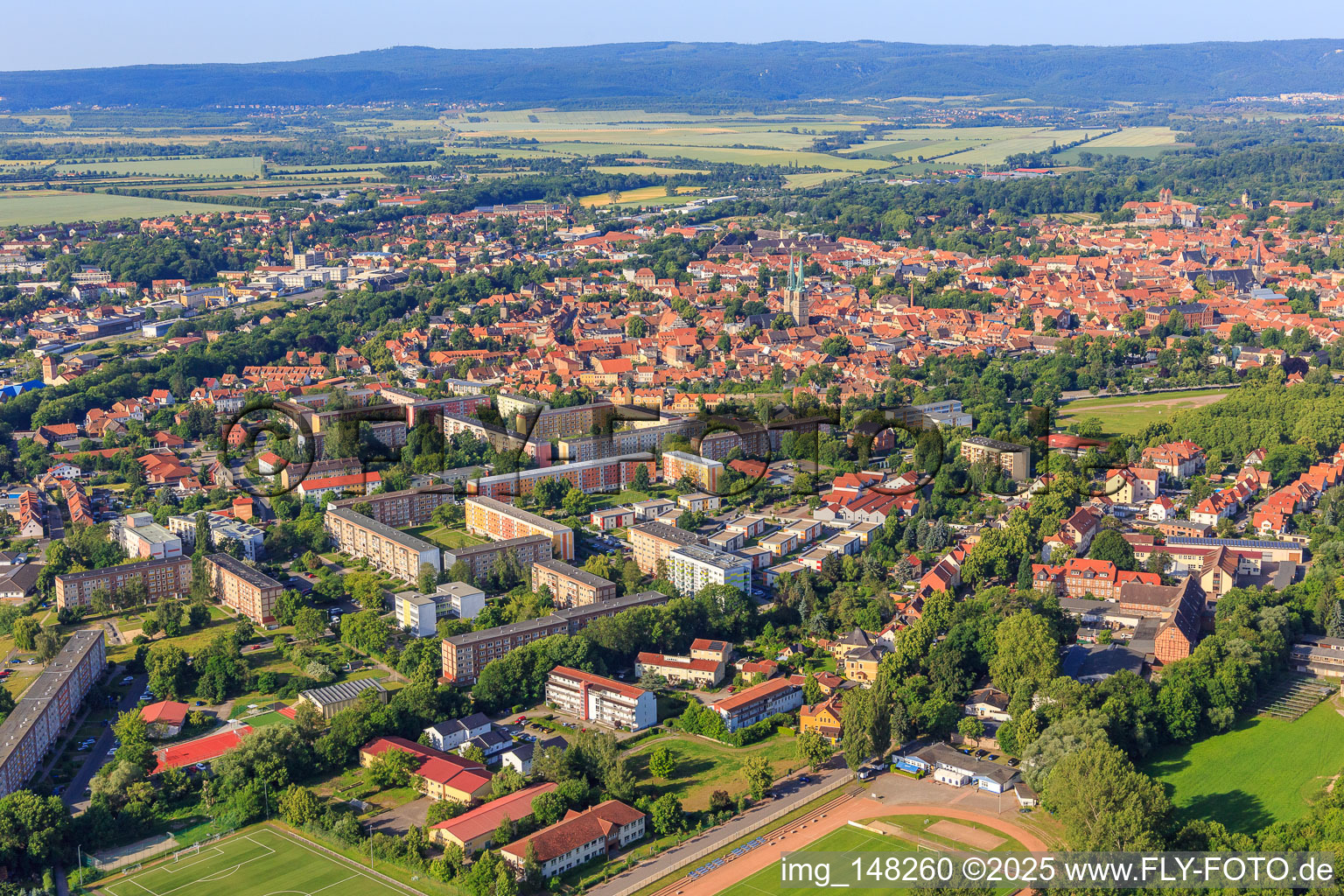 Prefabricated housing estate on Kastanienstr in Quedlinburg in the state Saxony-Anhalt, Germany