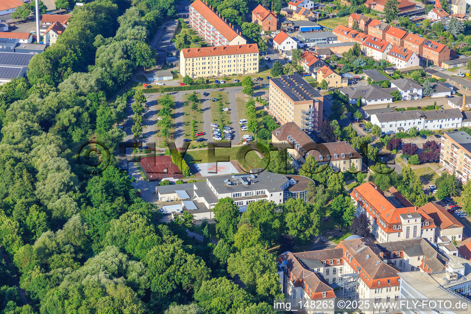 Aerial view of Harzklinikum - Location Quedlinburg from the northeast in Quedlinburg in the state Saxony-Anhalt, Germany