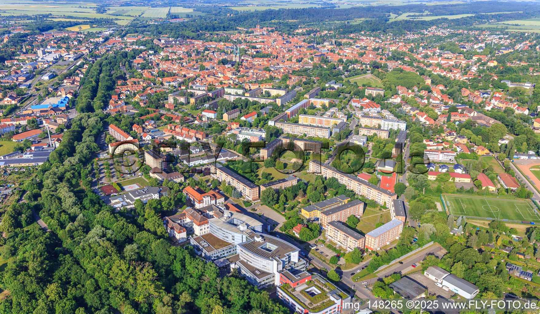 City view from the east along the Bode in Quedlinburg in the state Saxony-Anhalt, Germany
