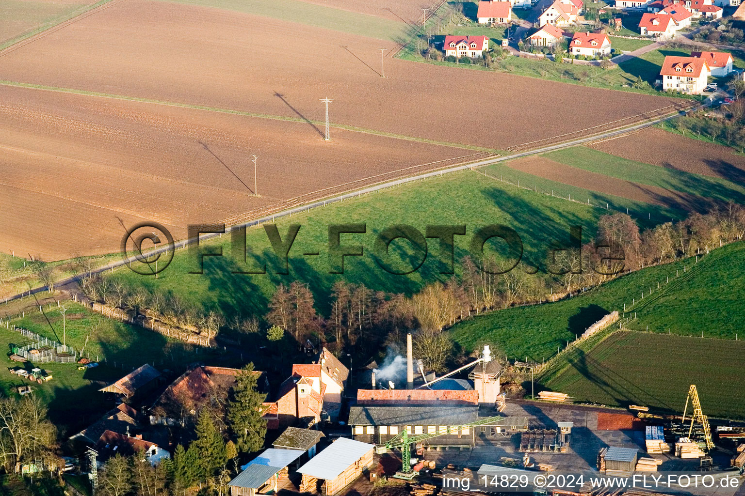 Schaidter mill in the district Schaidt in Wörth am Rhein in the state Rhineland-Palatinate, Germany seen from a drone