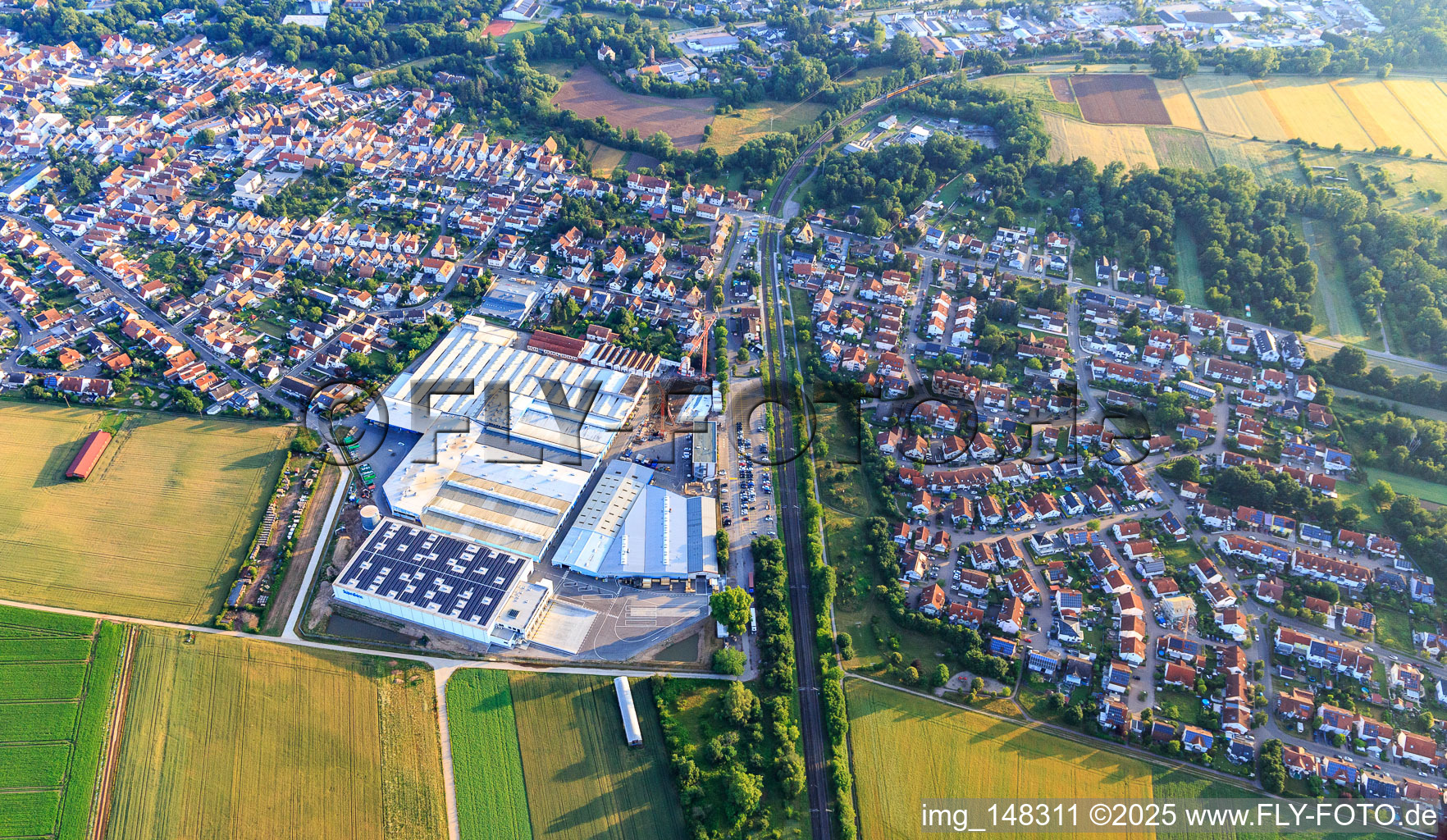 Aerial view of Construction work on the Kardex Remstar premises in Bellheim in the state Rhineland-Palatinate, Germany