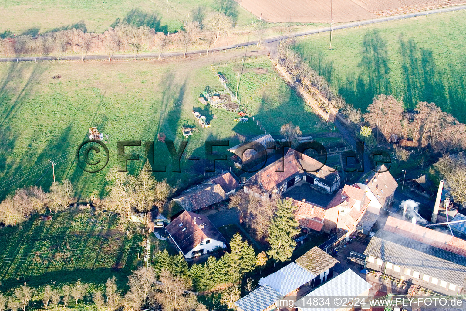 Schaidter mill in the district Schaidt in Wörth am Rhein in the state Rhineland-Palatinate, Germany from above