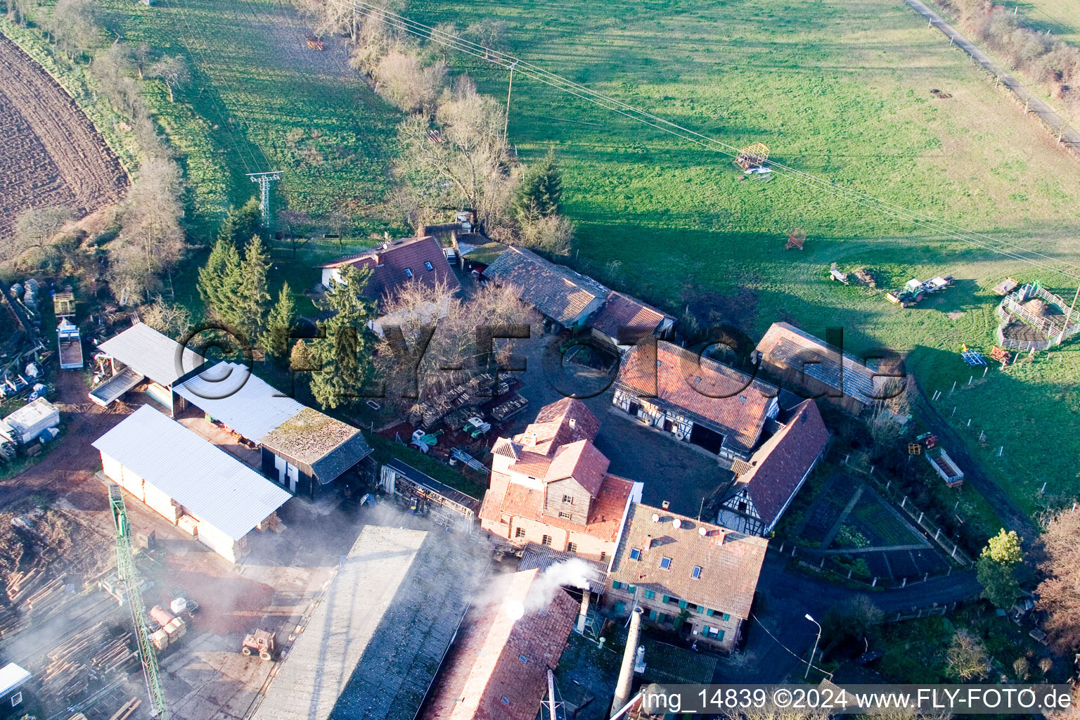 Schaidt Mill in the district Schaidt in Wörth am Rhein in the state Rhineland-Palatinate, Germany seen from above