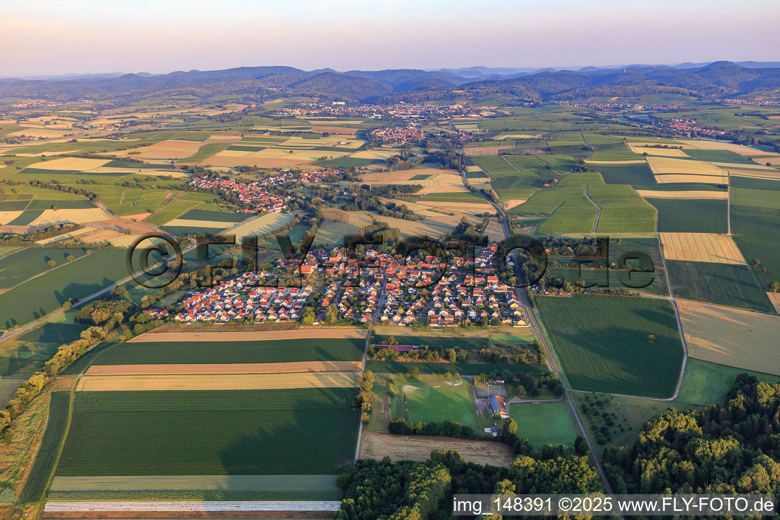 Aerial photograpy of Village view from the east in Barbelroth in the state Rhineland-Palatinate, Germany