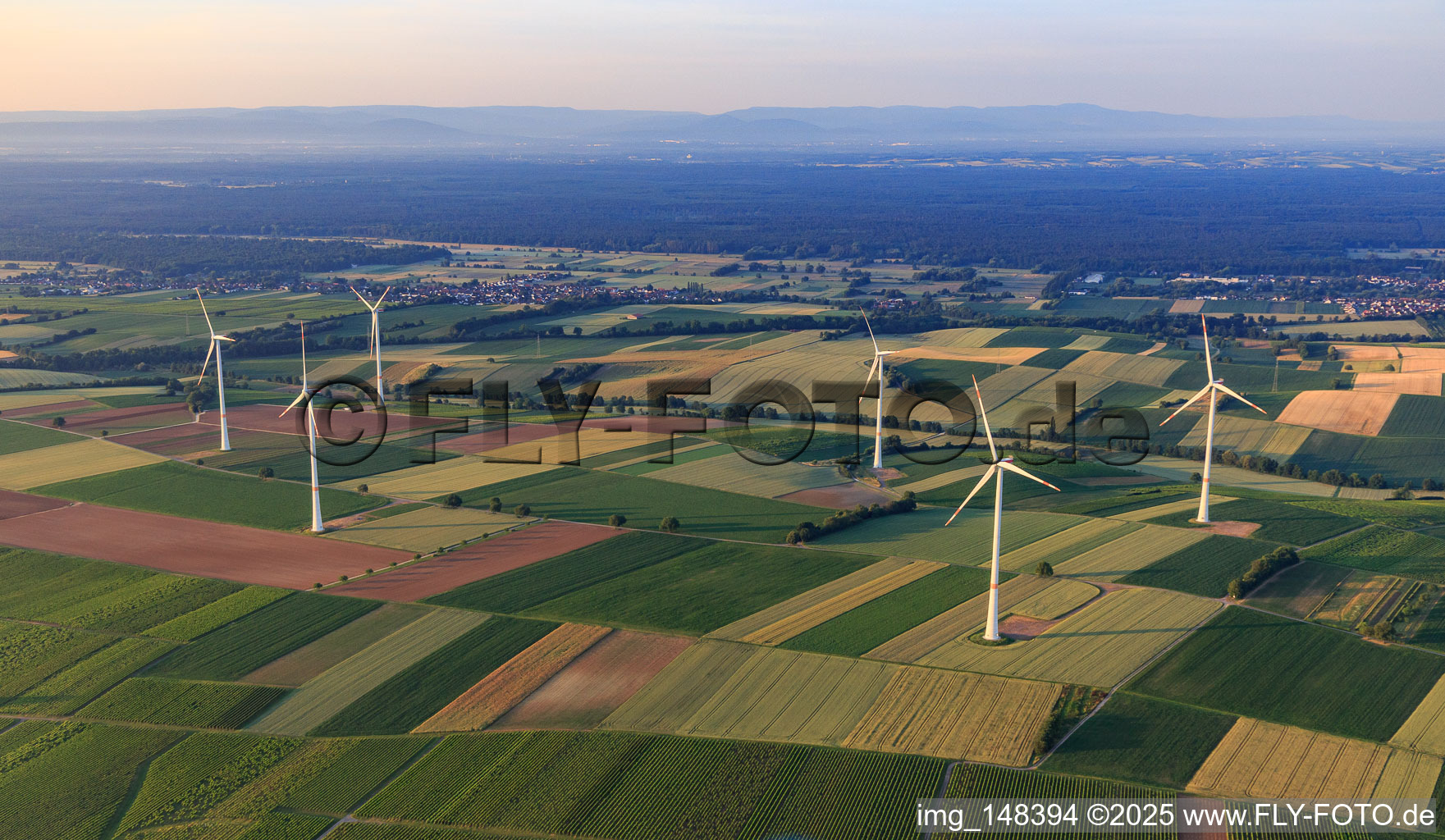 Windpark Freckenfeld from the north in Freckenfeld in the state Rhineland-Palatinate, Germany