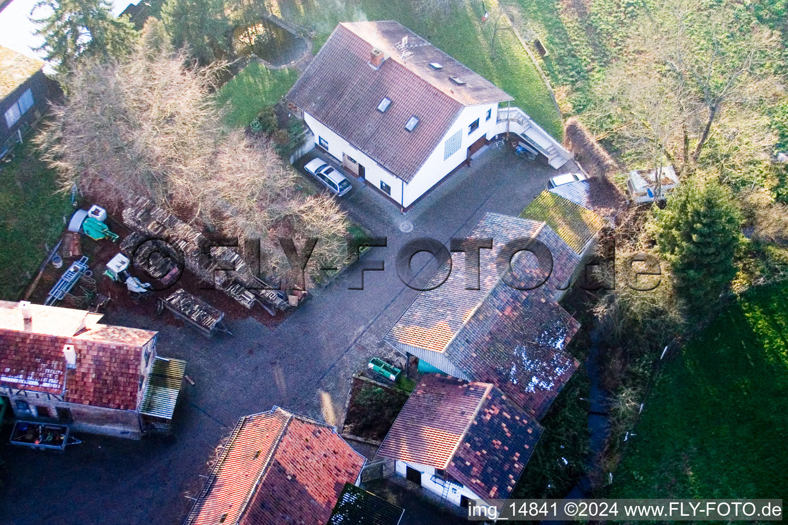 Bird's eye view of Schaidter mill in the district Schaidt in Wörth am Rhein in the state Rhineland-Palatinate, Germany