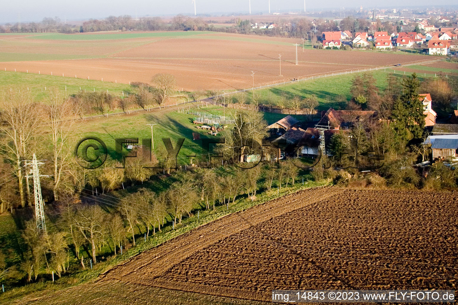 Drone recording of Schaidter mill in the district Schaidt in Wörth am Rhein in the state Rhineland-Palatinate, Germany