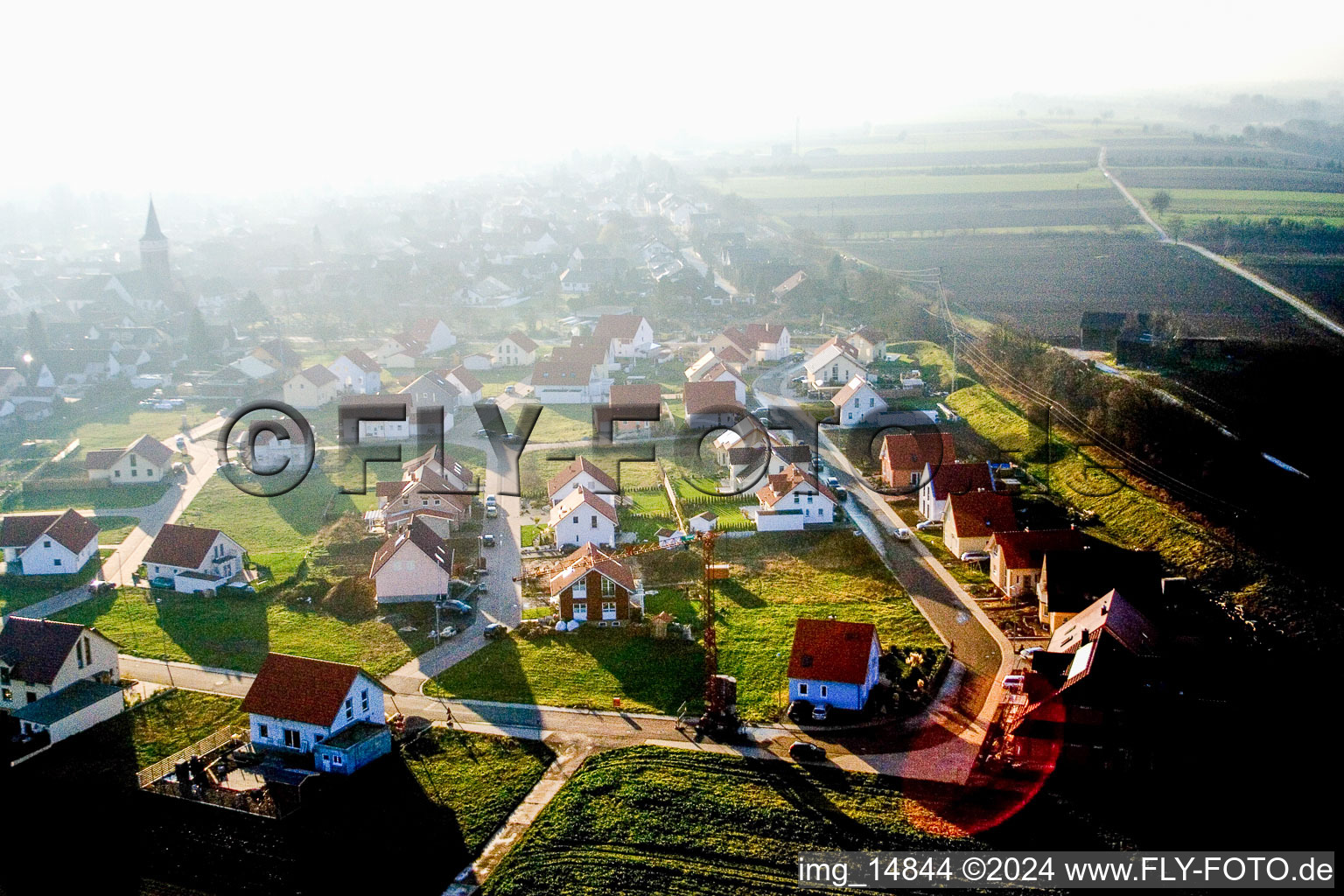 District Schaidt in Wörth am Rhein in the state Rhineland-Palatinate, Germany from the plane