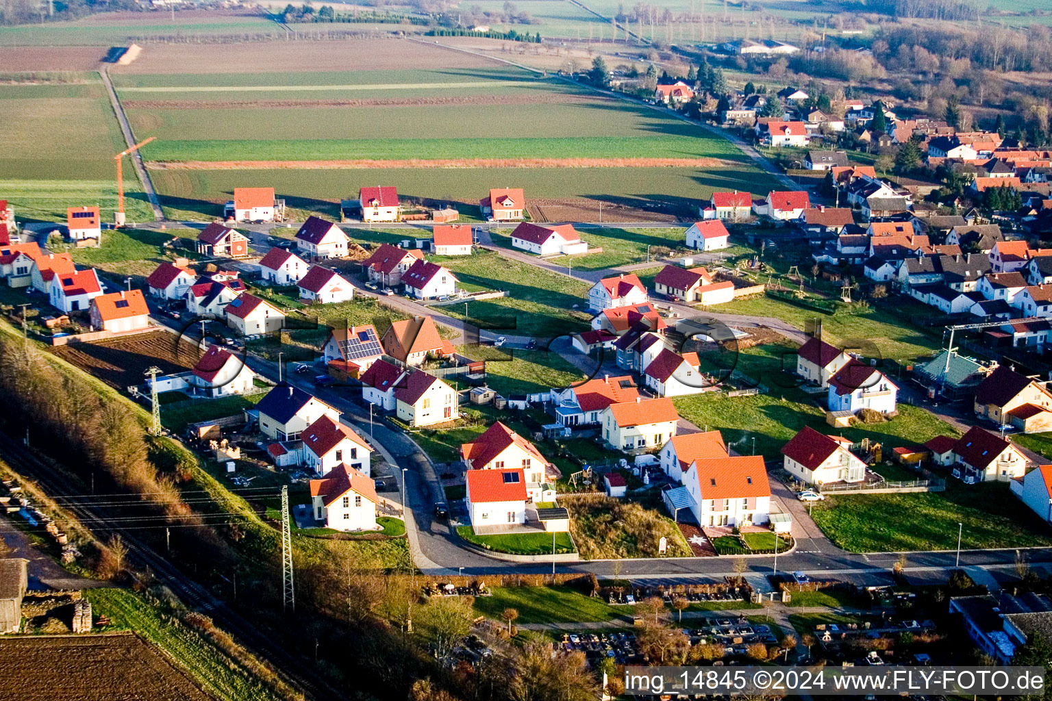 Bird's eye view of District Schaidt in Wörth am Rhein in the state Rhineland-Palatinate, Germany