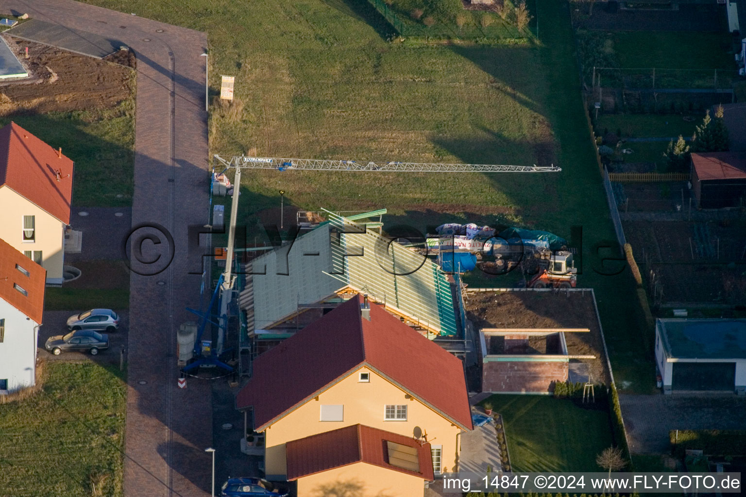 Drone recording of District Schaidt in Wörth am Rhein in the state Rhineland-Palatinate, Germany