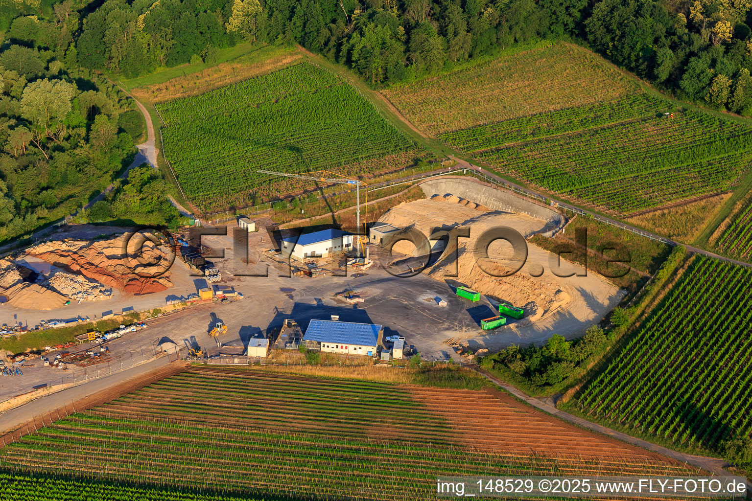 Drone image of Construction site of the eastern tunnel portal for the Astrid Tunnel for the underpass and bypass of Bad Bergzabern between B38 (Weinstraße) and B427 (Kurtalstraße) in Dörrenbach in the state Rhineland-Palatinate, Germany