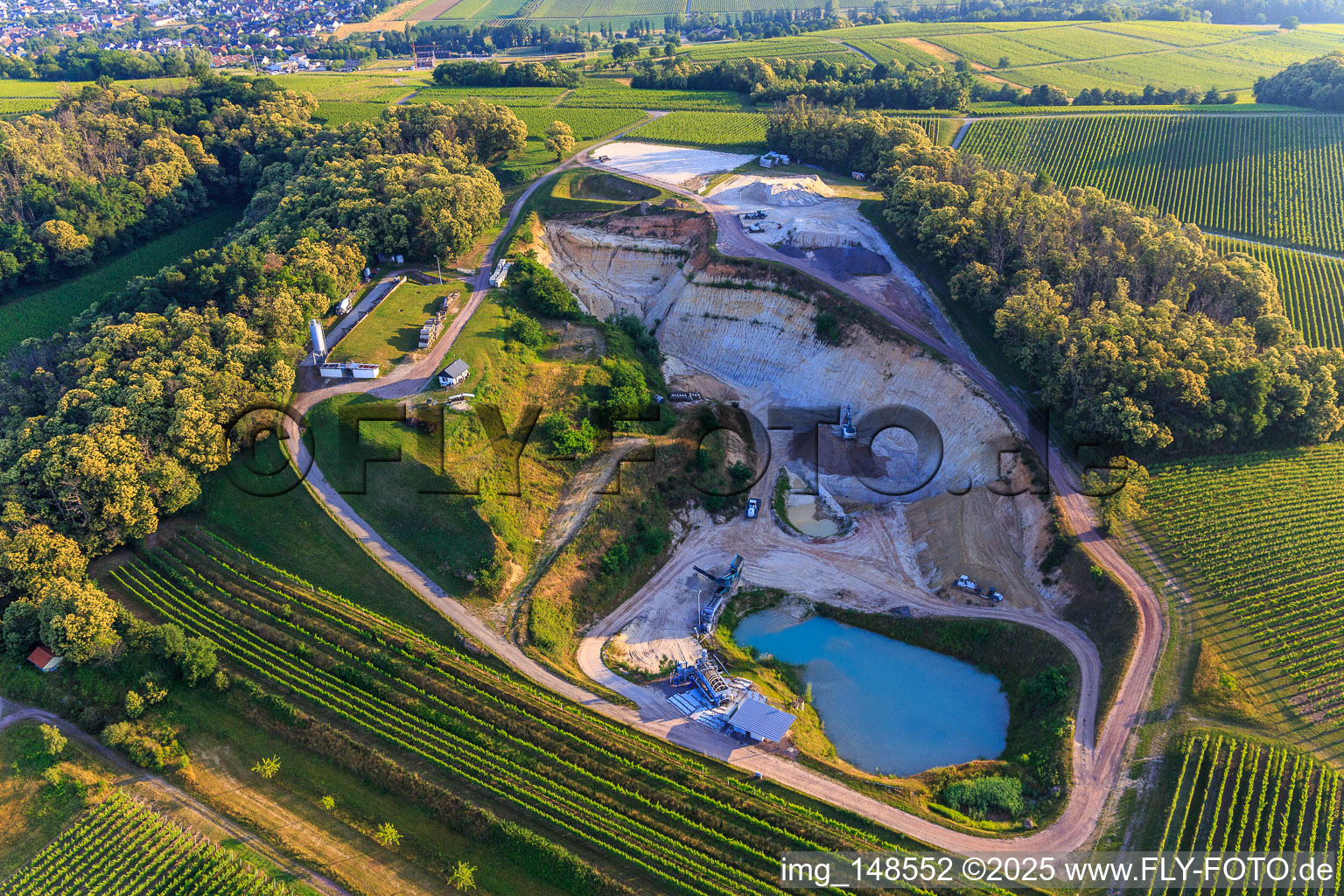 Sand pit opencast mine in the district Gleiszellen in Gleiszellen-Gleishorbach in the state Rhineland-Palatinate, Germany out of the air