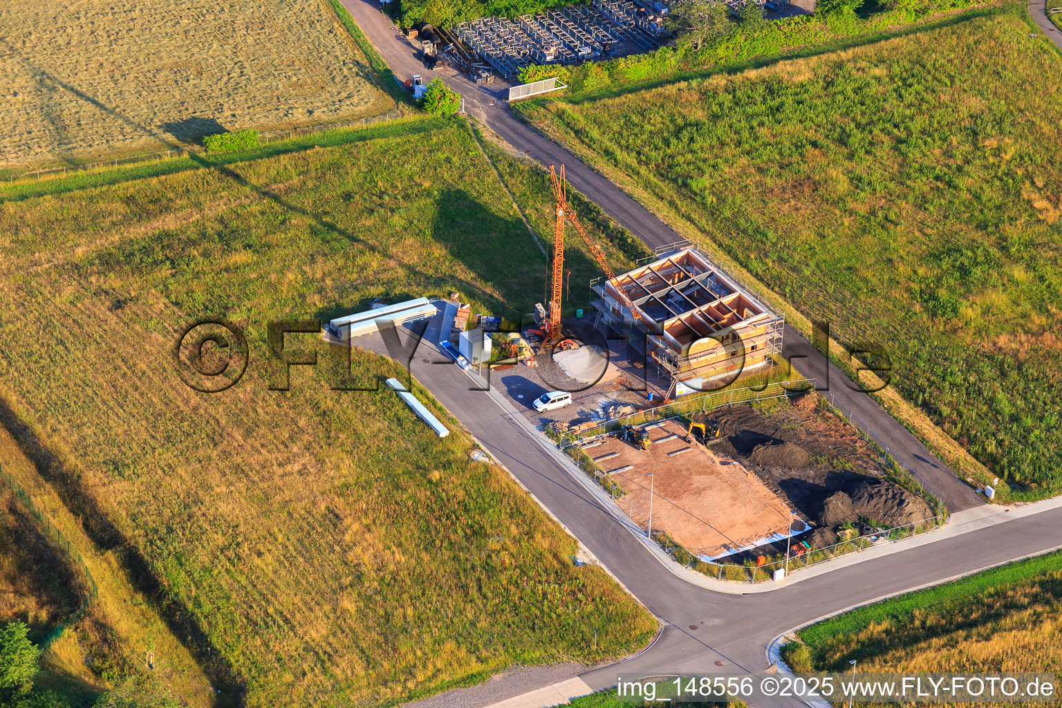 Aerial photograpy of Industrial area Am Lokschuppen under development in Klingenmünster in the state Rhineland-Palatinate, Germany