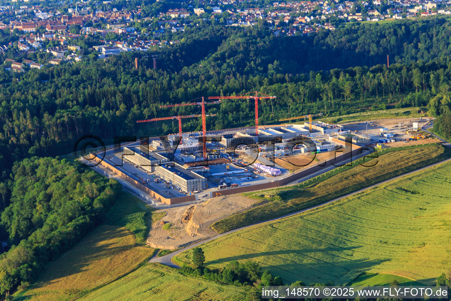 Aerial view of Construction site for the new correctional facility Rottweil in Rottweil in the state Baden-Wuerttemberg, Germany