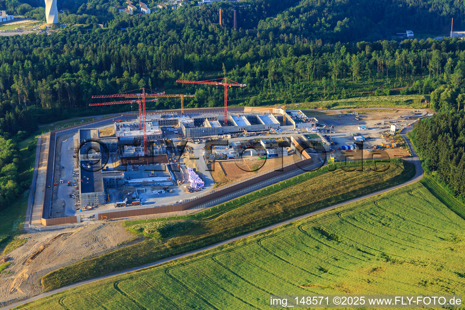 Aerial photograpy of Construction site for the new correctional facility Rottweil in Rottweil in the state Baden-Wuerttemberg, Germany
