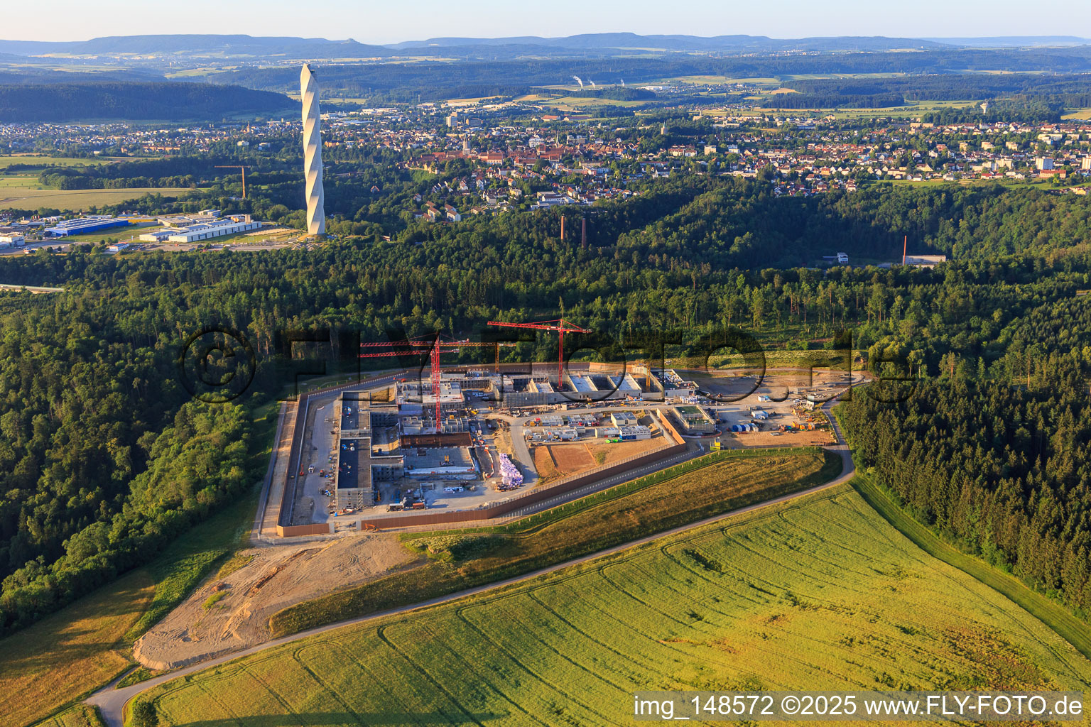 Oblique view of Construction site for the new correctional facility Rottweil in Rottweil in the state Baden-Wuerttemberg, Germany