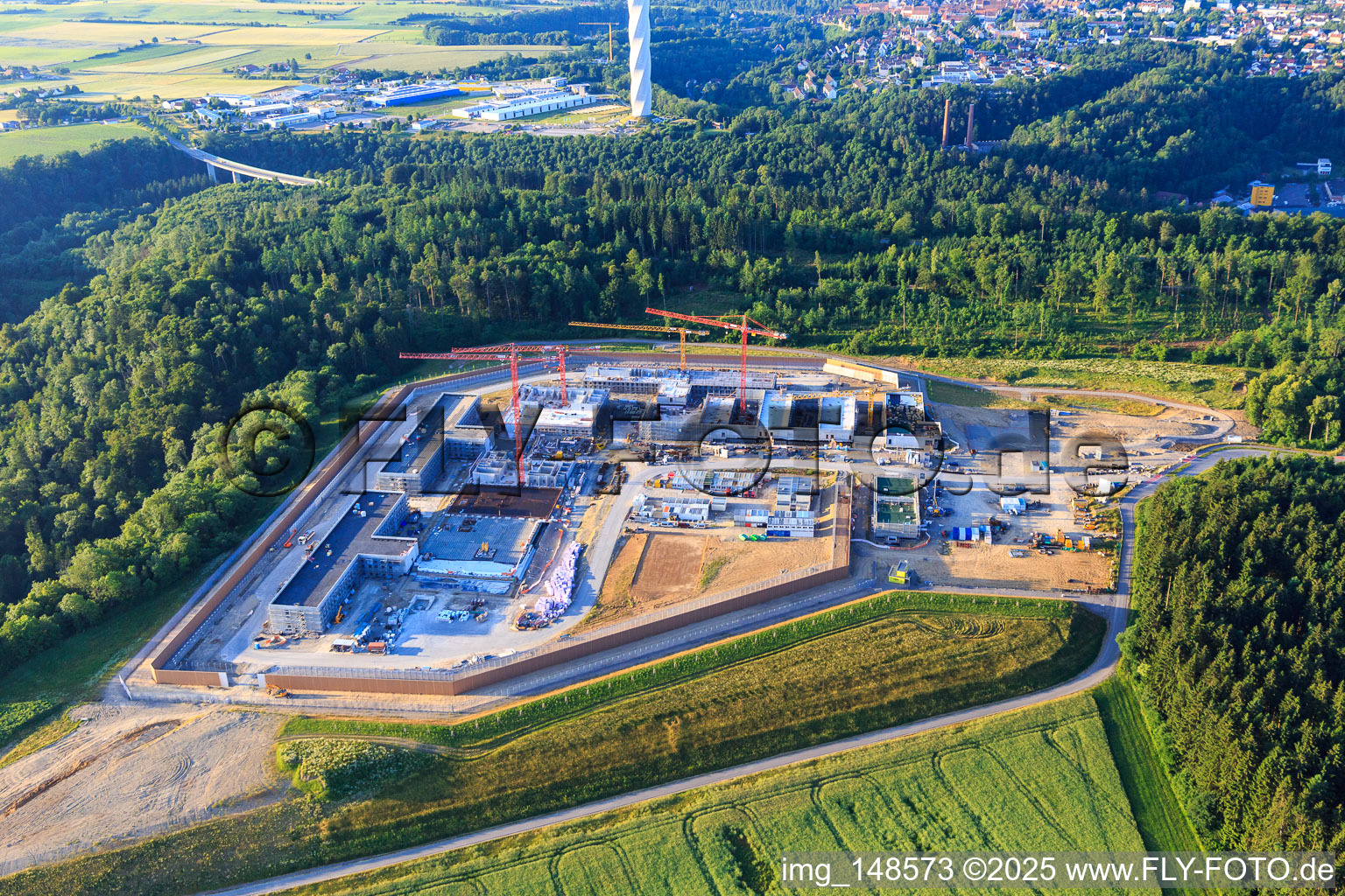 Construction site for the new correctional facility Rottweil in Rottweil in the state Baden-Wuerttemberg, Germany from above