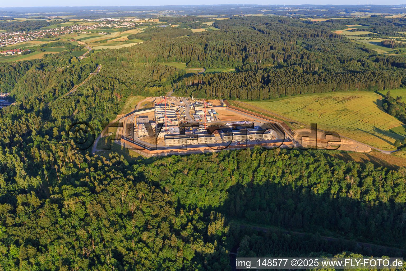 Construction site for the new correctional facility Rottweil in Rottweil in the state Baden-Wuerttemberg, Germany from the plane