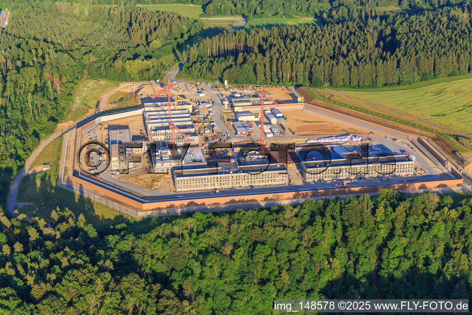 Bird's eye view of Construction site for the new correctional facility Rottweil in Rottweil in the state Baden-Wuerttemberg, Germany