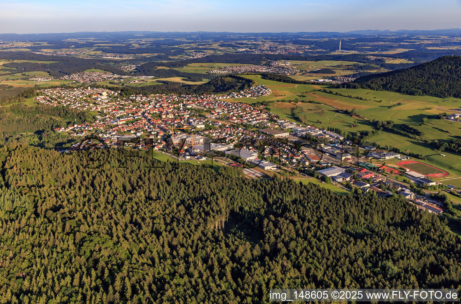 Aerial view of View of the town from the east in Gosheim in the state Baden-Wuerttemberg, Germany