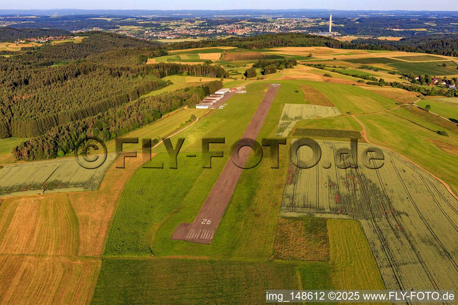Aerial view of AIRFIELD ROTTWEIL - EDSZ from the east in the district Zepfenhan in Rottweil in the state Baden-Wuerttemberg, Germany