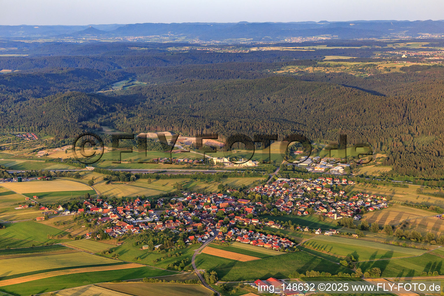 View of the town from the west on this side of the A81 in the district Wittershausen in Vöhringen in the state Baden-Wuerttemberg, Germany