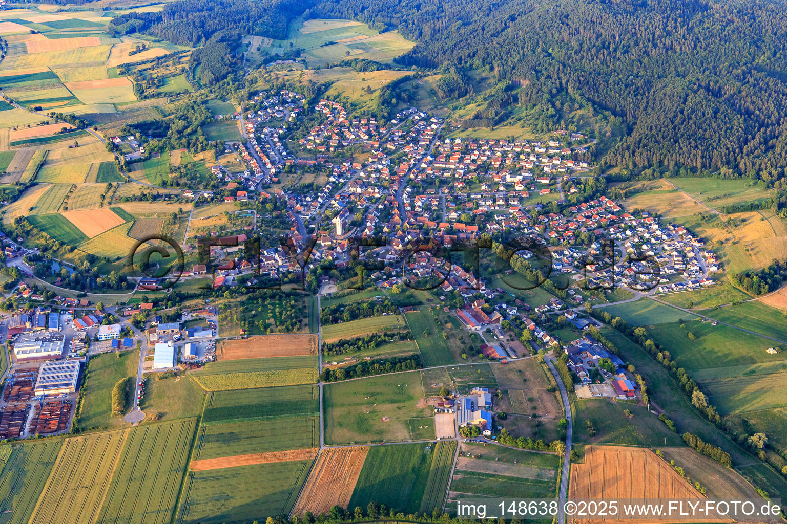 Village view from the southeast in the district Bergfelden in Sulz am Neckar in the state Baden-Wuerttemberg, Germany