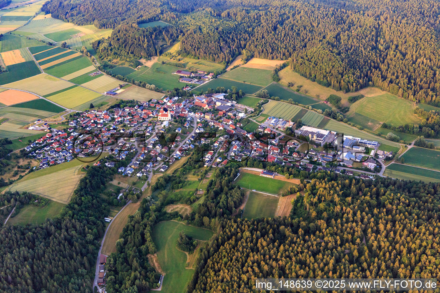 Village view from the west in the district Heiligenzimmern in Rosenfeld in the state Baden-Wuerttemberg, Germany