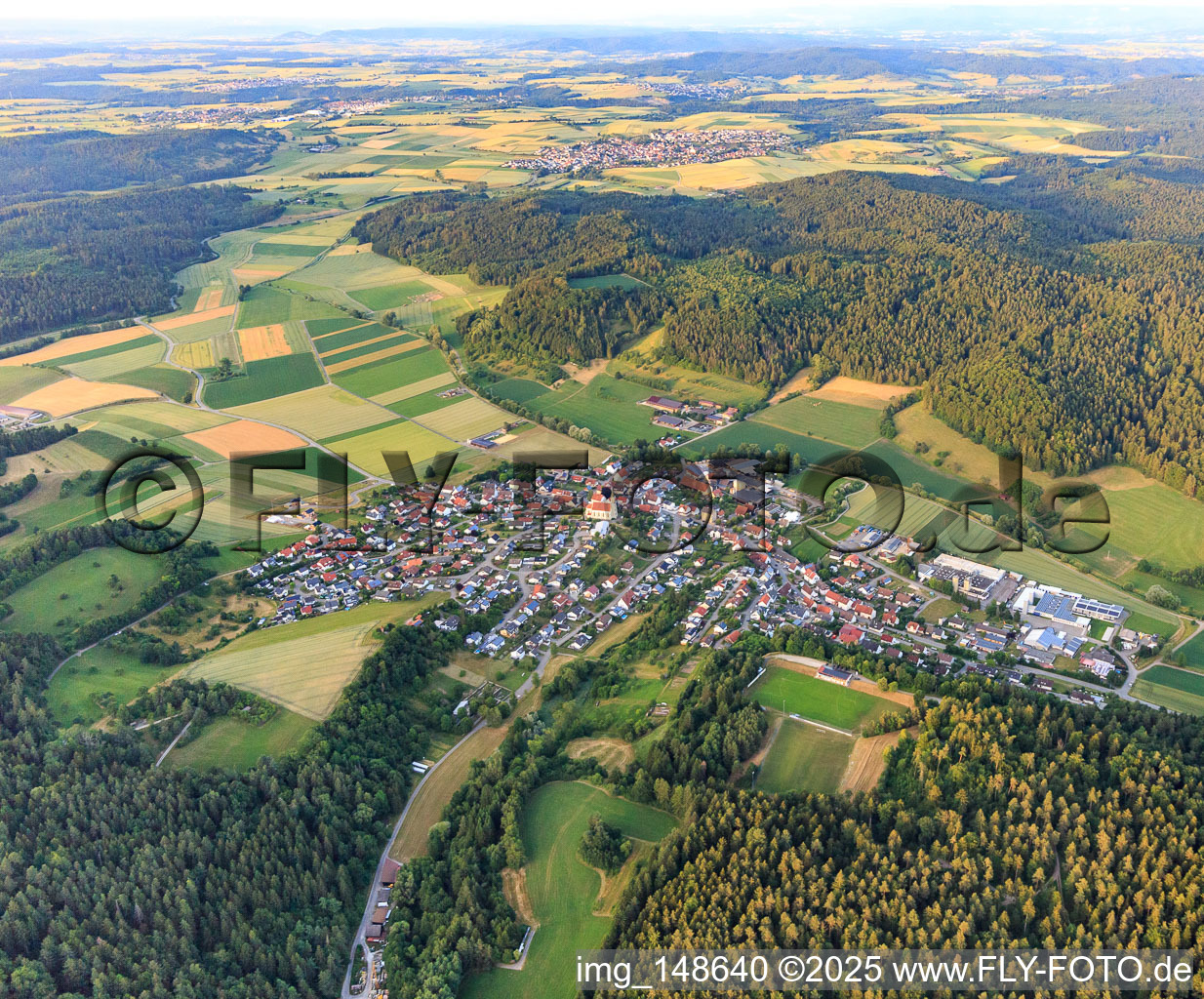 Aerial view of Village view from the west in the district Heiligenzimmern in Rosenfeld in the state Baden-Wuerttemberg, Germany