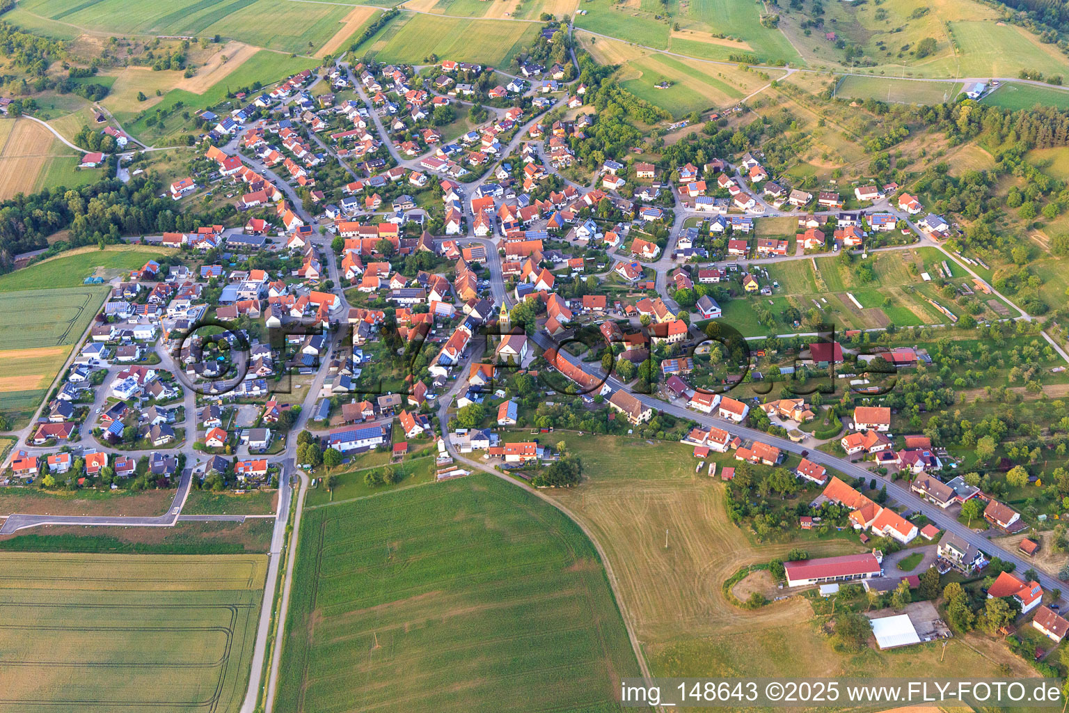 Village view from the west in the district Erlaheim in Geislingen in the state Baden-Wuerttemberg, Germany