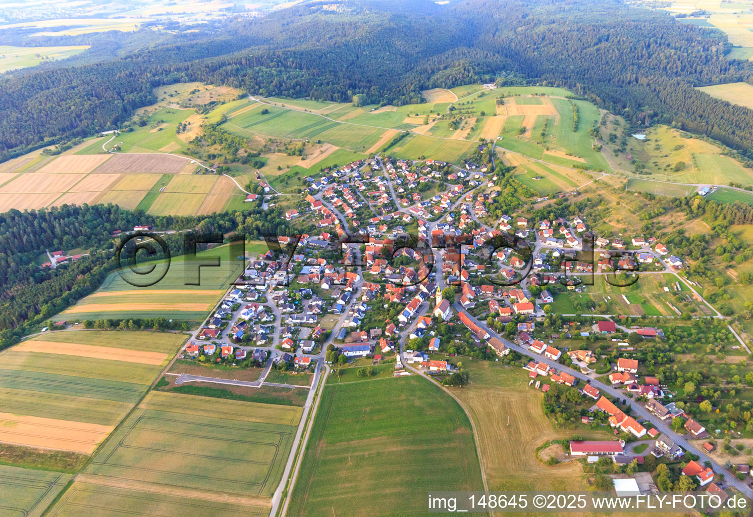 Village view from the southwest in the district Erlaheim in Geislingen in the state Baden-Wuerttemberg, Germany