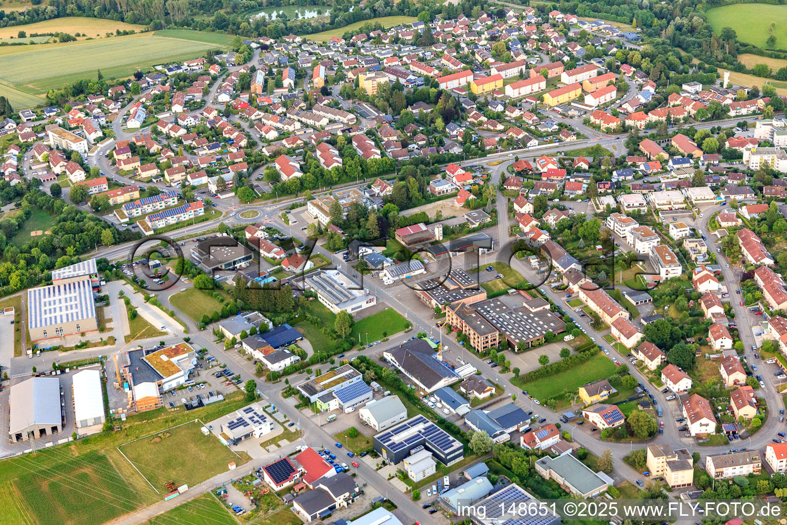 Village view from the west with Rausch Technik GmbH in Balingen in the state Baden-Wuerttemberg, Germany
